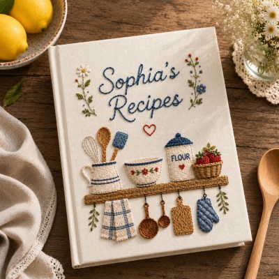 Personalized Embroidered Recipe Book Custom Family Recipe Journal Keepsake Cookbook Gift