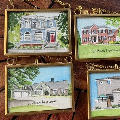 Custom Hand Painted Watercolor House Portrait Christmas Ornament