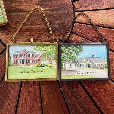 Personalized Watercolor House Portrait Christmas Ornament