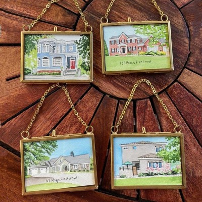 Custom Hand Painted Watercolor House Portrait Christmas Ornament