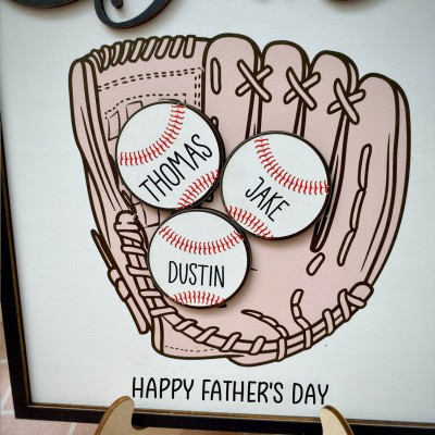 Personalized Baseball Dad Sports Wood Sign With Kids Name For Father's Day Gift