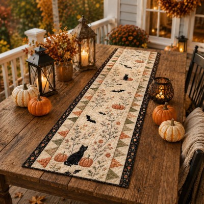 Halloween Quilted Table Runner Halloween Dining Table Decor Spooky Fall Home Decoration