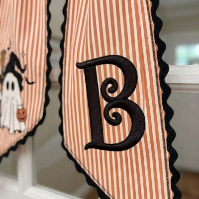 Personalized Witch Ghost Wreath Sash Embroidered Monogram Fall Halloween Front Door Decor
