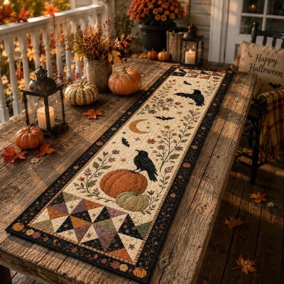 Halloween Quilted Table Runner Halloween Dining Table Decor Spooky Fall Home Decoration