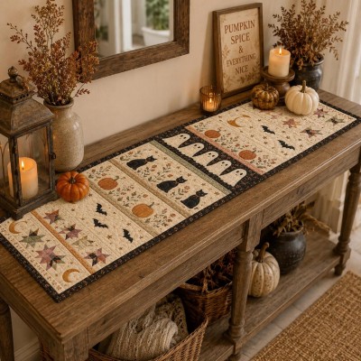 Halloween Quilted Table Runner Halloween Dining Table Decor Spooky Fall Home Decoration