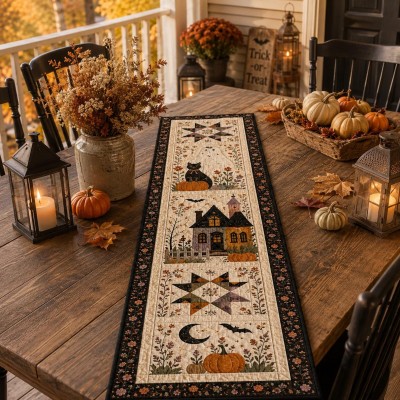 Halloween Quilted Table Runner Halloween Dining Table Decor Spooky Fall Home Decoration