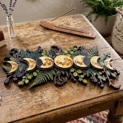 Moon Phase Wooden Wall Hanging Floral Moon Decor Christmas Gift