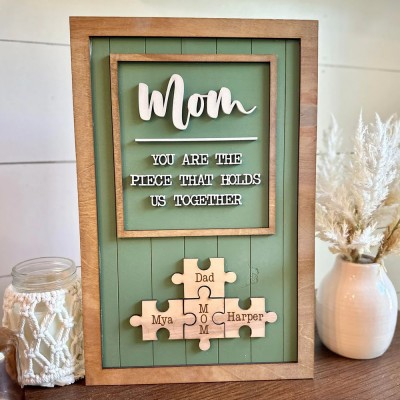Custom Mother's Day Puzzle Sign With Kids Name Puzzle Mom You Are The Piece That Holds us Together