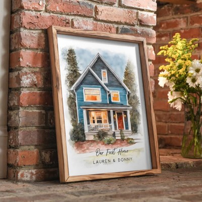 Personalized Watercolor House Portrait Christmas Home Wood Sign