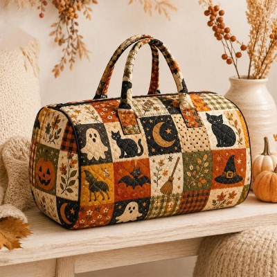 Halloween Quilted Weekender Bag Ghost Pumpkin Travel Duffel Bag Custom Name Spooky Cute Overnight Bag Halloween Gift Ideas