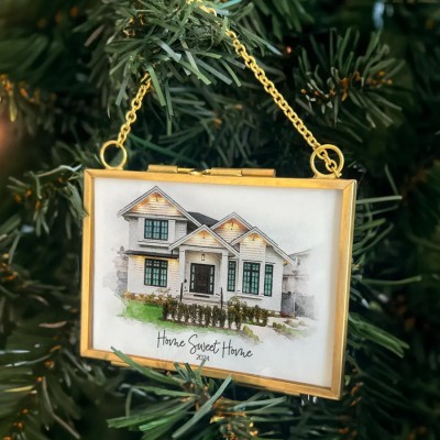 Personalized Watercolor House Portrait Christmas Ornament