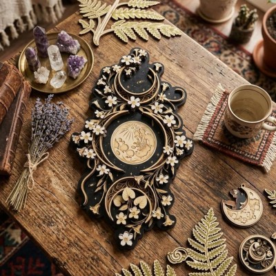 Vertical Triple Moon Phase Floral Wooden Wall Art Christmas Gift
