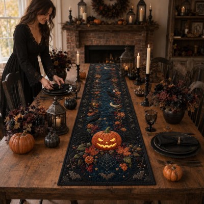 Halloween Quilted Table Runner Halloween Dining Table Decor Spooky Fall Home Decoration