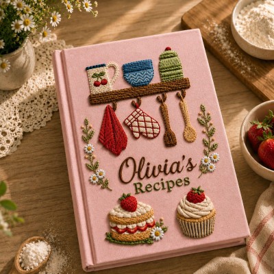 Personalized Embroidered Recipe Book Custom Family Recipe Journal Keepsake Cookbook Gift
