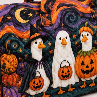 Halloween Quilted Weekender Bag Ghost Pumpkin Travel Duffel Bag Custom Name Spooky Cute Overnight Bag Halloween Gift Ideas