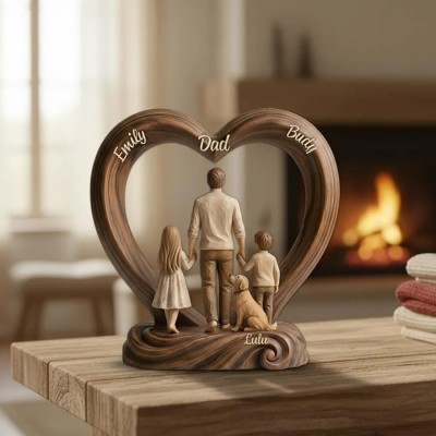 Personalized Dad And Kids Wooden Heart Block Dad Gift for Father's Day
