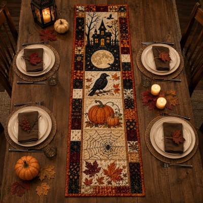 Halloween Quilted Table Runner Halloween Dining Table Decor Spooky Fall Home Decoration