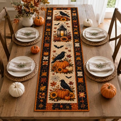 Halloween Quilted Table Runner Halloween Dining Table Decor Spooky Fall Home Decoration