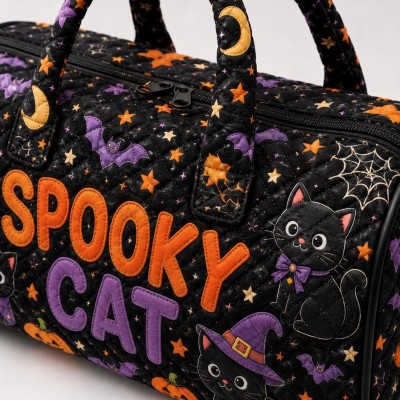 Halloween Quilted Weekender Bag Ghost Pumpkin Travel Duffel Bag Custom Name Spooky Cute Overnight Bag Halloween Gift Ideas