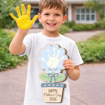 Custom DIY Flower Kids Handprint Sign Gift for Mom or Grandma Mothers Day Gift