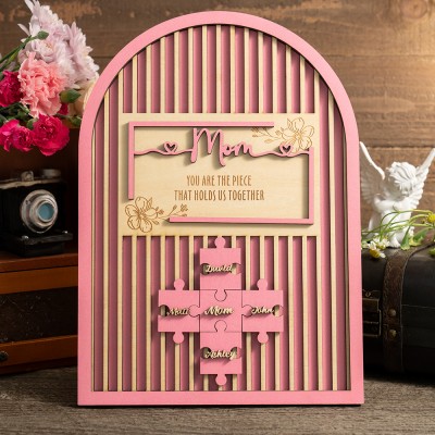 Custom Mom Puzzle Sign With Kids Name Puzzle For Mother's Day Gift Mom You Are The Piece That Holds us Together