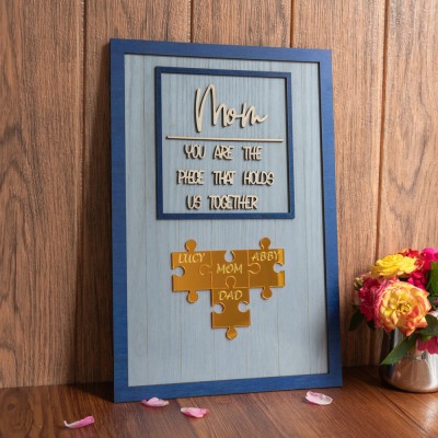 Personalized Mother's Day Wood Puzzle Sign Gift For Mom Grandma