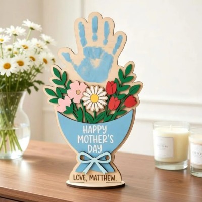 Custom DIY Flower Kids Handprint Sign Gift for Mom or Grandma Mothers Day Gift